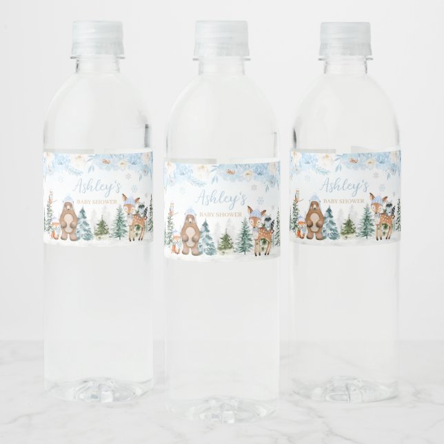 Blue Winter Woodland Animals Baby Dusche (Flaschen)