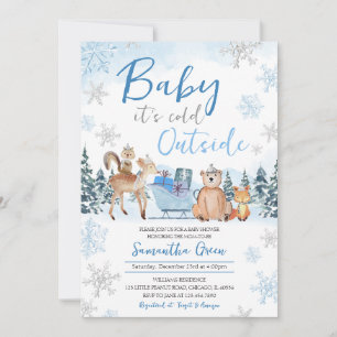 Blue Winter Woodland Baby Dusche Einladung
