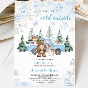 Blue Winter Woodland Baby Dusche Einladung