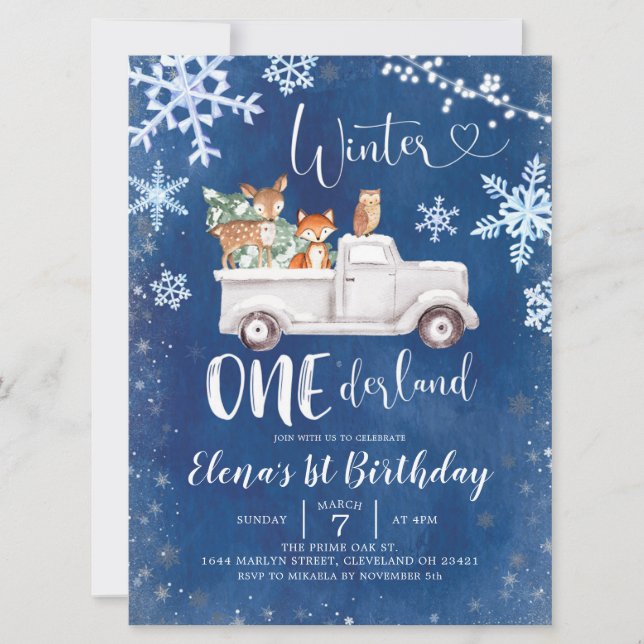 Blue Winter Woodland Camion Premier Invitation d'a (Devant)