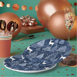 Blue Winter Woodland Christmas Reindeer Holiday Pappteller