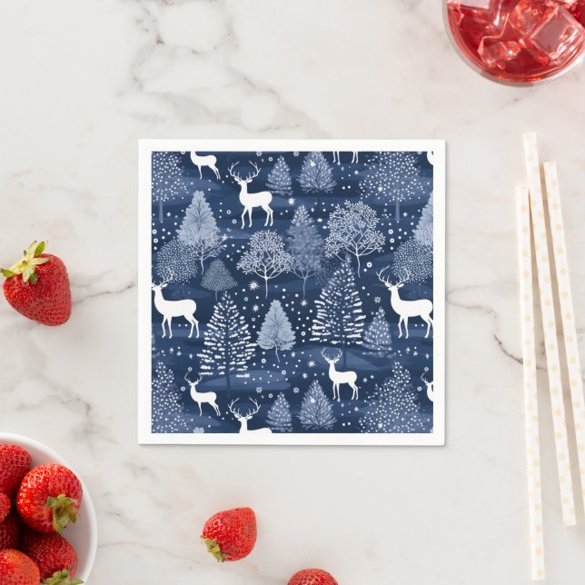 Blue Winter Woodland Christmas Reindeer Holiday Serviette (Beispiel)