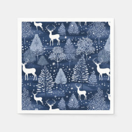 Blue Winter Woodland Christmas Reindeer Holiday Serviette