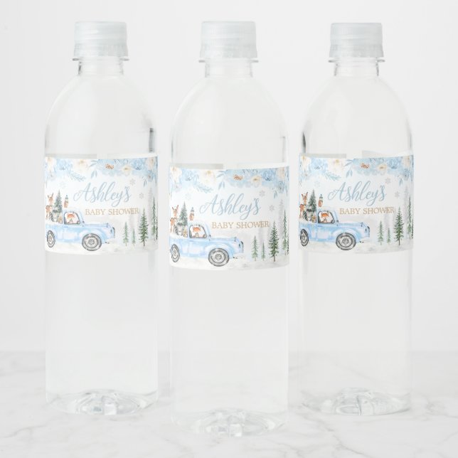 Blue Winter Woodland Truck Baby Dusche (Flaschen)
