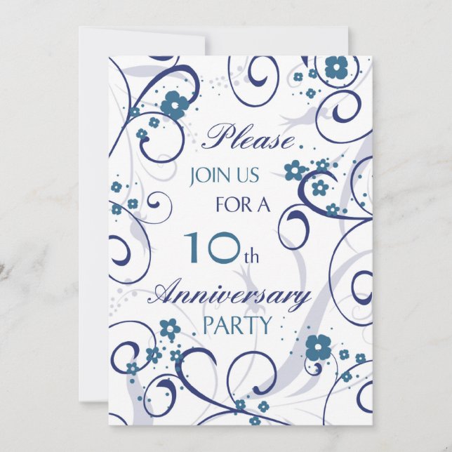 Blue Wirbel 10 Jahre Party Einladung Card (Vorderseite)