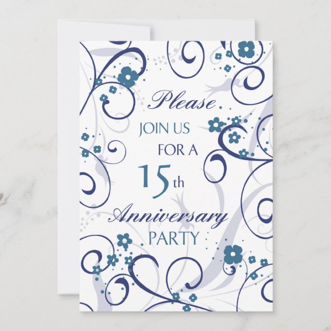 Blue Wirbel 15 Jahre Party Einladung Card (Vorderseite)