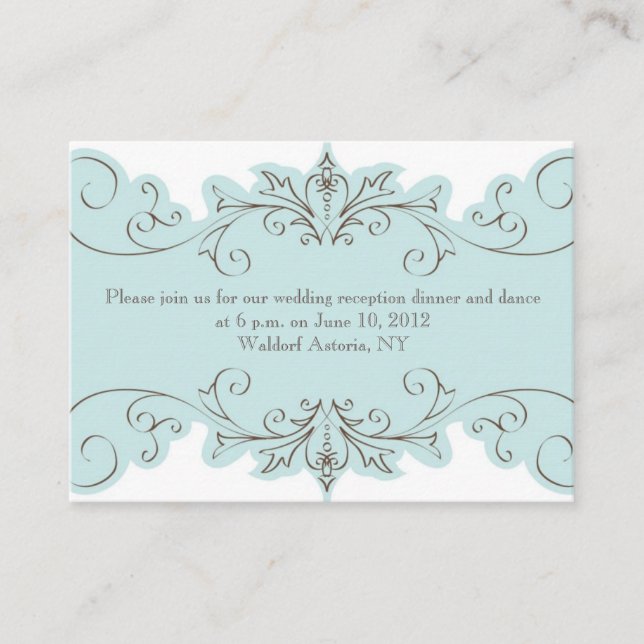 Blue Wirbel Elegante Wedding Empfang Cards Begleitkarte (Vorderseite)