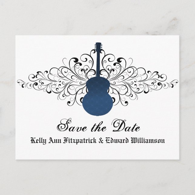 Blue Wirbel Guitar Save the Date Postcard Ankündigungspostkarte (Vorderseite)