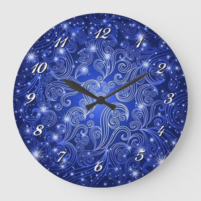 Blue Wirbel & Stars Wall Clock Große Wanduhr (Vorderseite)