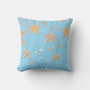 Blue Wish Star Throw Pillow   Sky & Gold Starry Cu Kissen