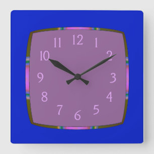 Blue with Rainbow Border and Mauve Centre Quadratische Wanduhr