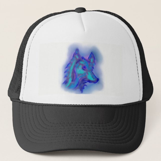 BLUE WOLF BALL CAP/HAT DESIGN TRUCKERKAPPE (Vorderseite)