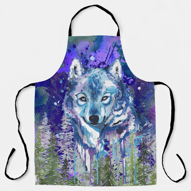 Blue Wolf | Farbiger Wolf Zeichnend | Abstrakte Ku Schürze (Vorderseite)