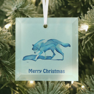 Blue Wolf Glass Ornament Aus Glas