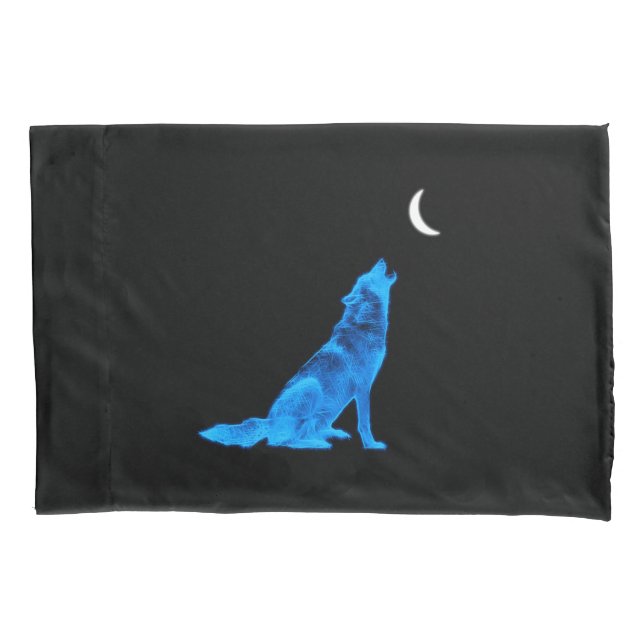 Blue Wolf Howling auf dem Mond Kissenbezug (Vorderseite)