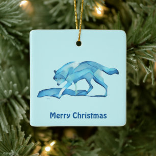 Blue Wolf On Snow Keramikornament