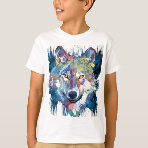 Blue Wolf T - Shirt Farbiger Wolf Zeichnend