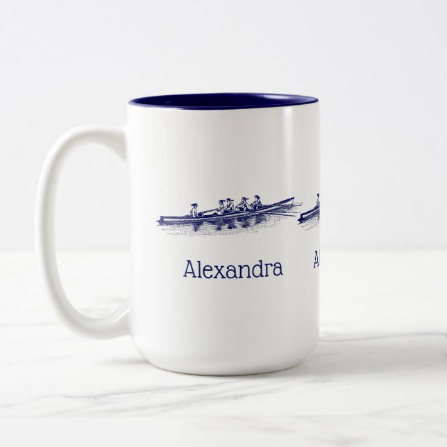 Blue Women Rowing Rowers Crew Team Wassersport Zweifarbige Tasse (Links)