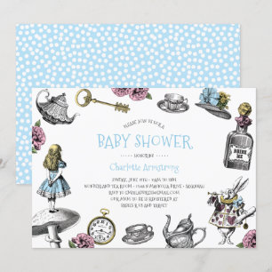 Blue Wonderland Baby Dusche mit Polka Dots Einladung