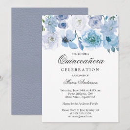 Blue Wonderland Grau Blume Quinceanera Einladung