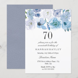 Blue Wonderland Gray Blume 70. Geburtstag Einladun Einladung