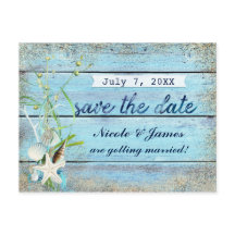 Blue Wood Beach Tropical Save the Date Card