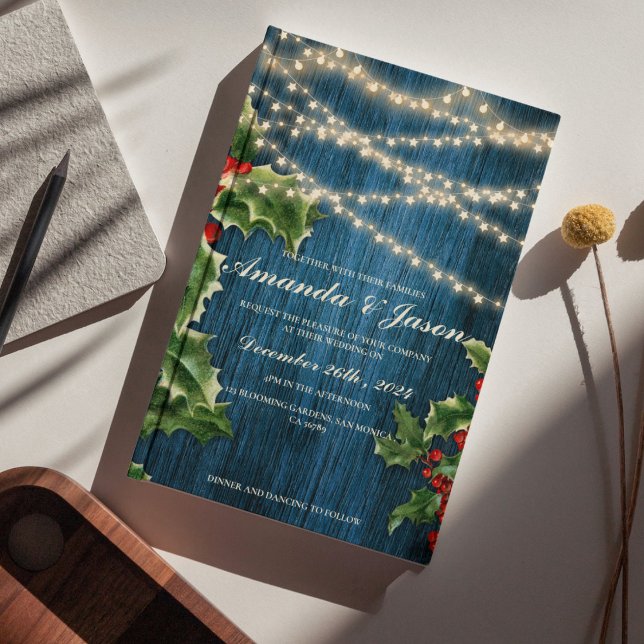 Blue Wood Berries Weihnachtszeit Einladung (Blue Wood Berries Christmas wedding Invitation )