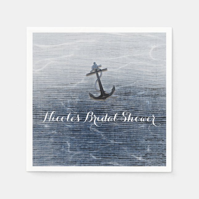 Blue Wood Elegant Nautical Beach Sea Verlobung Serviette (Vorderseite)