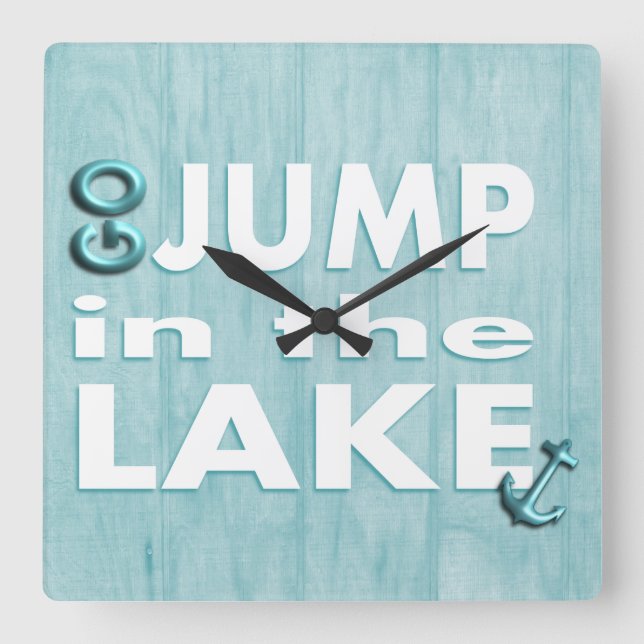 Blue Wood Print Zitat "Go Jump in Lake" Uhr (Vorderseite)