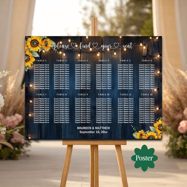 Blue Wood String Lights 12 Tische Hochzeitssitze Poster (Von Creator hochgeladen)