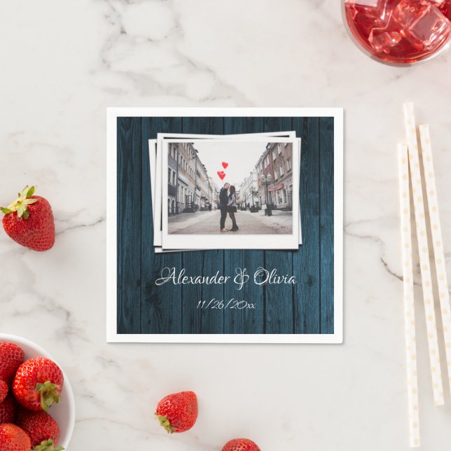 Blue Wooden Foto Brautparty Napkins Serviette (Beispiel)