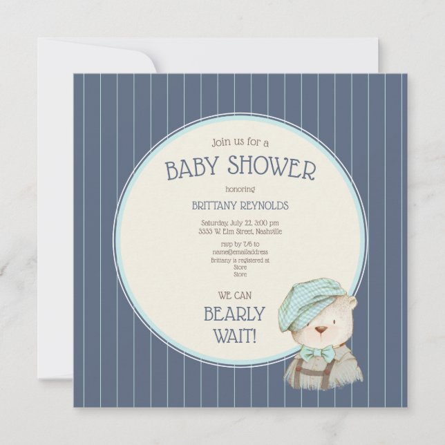Blue Woodland Boy Baby Dusche Einladung (Vorderseite)