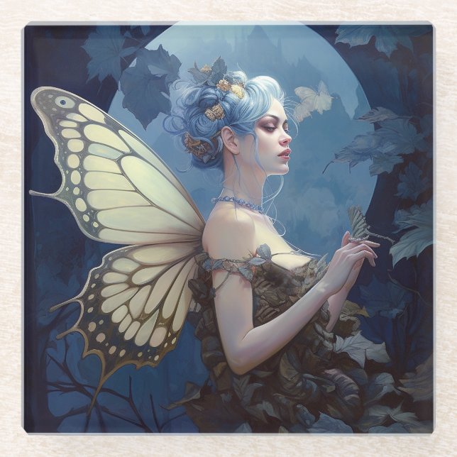Blue Woodland Faiasy Fantasy Art Glasuntersetzer (Vorderseite)