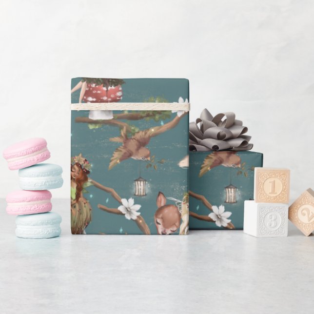 Blue Woodland Fairy Geschenkpapier (Babyparty)