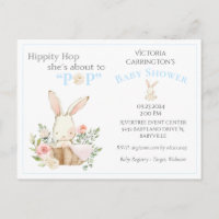 Blue Woodland Forest Bunny Floral Baby Einladung