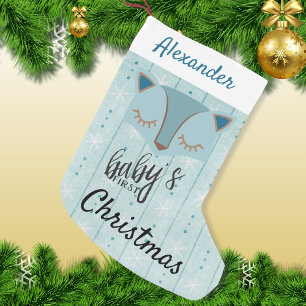 Blue Woodland Fox Erster Weihnachtsfest Strumpf Kleiner Weihnachtsstrumpf