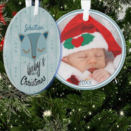 Blue Woodland Fox Erstes Weihnachtsfest Foto Ornam Ornament