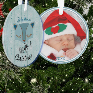 Blue Woodland Fox Erstes Weihnachtsfest Foto Ornam Ornament