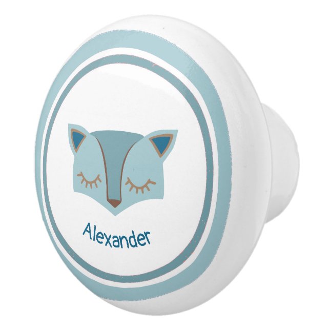 Blue Woodland Fox Face Keramik Knochen Keramikknauf (Rechts)