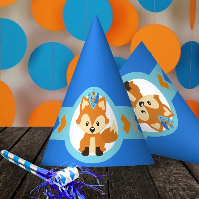 Blue Woodland Fox Party Hats Partyhütchen (Woodland Forest Fox Blue Birthday Party Hats. Part of our Wild One 1st Birthday Collection)