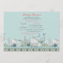 Blue Woodland Lamb Baby Shower Einladungskarte