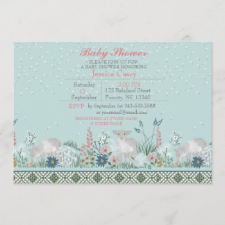 Blue Woodland Lamb Baby Shower Einladungskarte