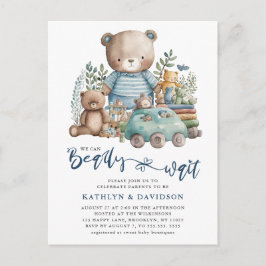 Blue Woodland wir können kaum abwarten Baby Dusche Einladungspostkarte
