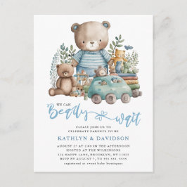 Blue Woodland wir können kaum abwarten Baby Dusche Einladungspostkarte