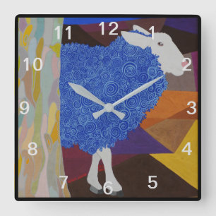 Blue Wool Sheep - Grey Numbers Quadratische Wanduhr