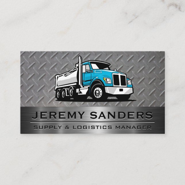 Blue Work Truck | Business Card Stahl und Metall Visitenkarte (Vorderseite)