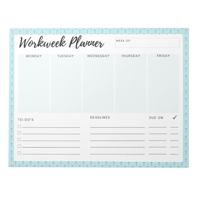 Blue Workweek Planer Notizblock (Vorderseite)