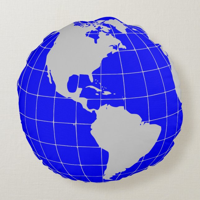 Blue World Globe Round Rundes Kissen (Rückseite)