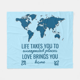 Blue World Map Motivierend Life Typos Zitat Fleecedecke