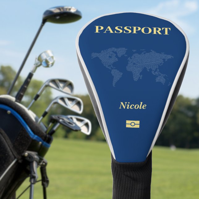 Blue World Map Passport Golf Headcover (Blue World Map Passport Golf Head Cover)